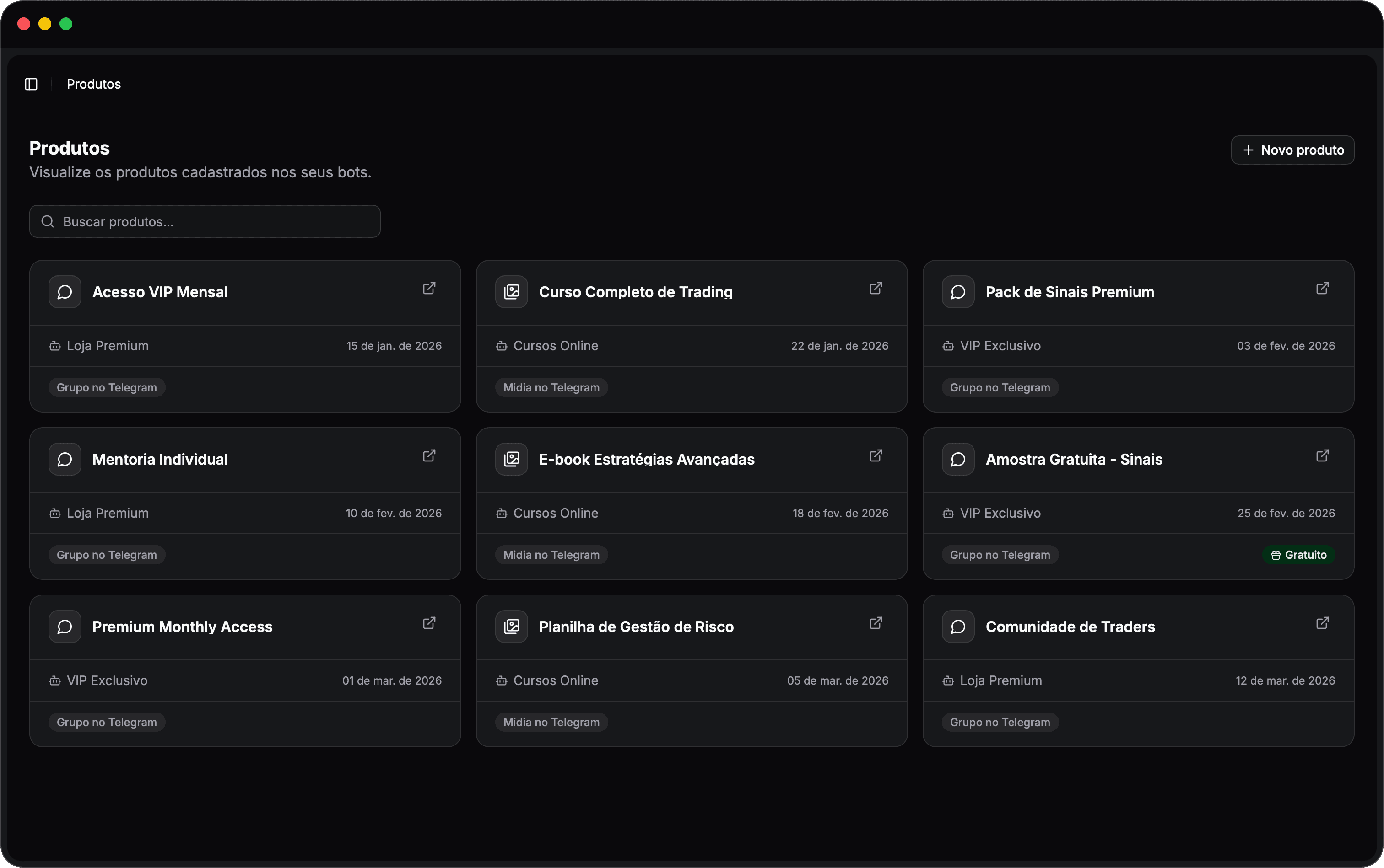 Gestão de bots de vendas no Telegram — painel Oppere